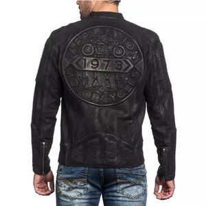 Affliction Charcoal Embossed Leather Jacket